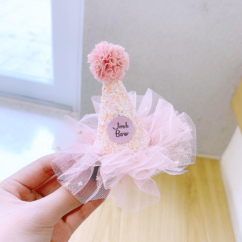 

Корейская заколка для волос с шляпой ко дню рождения - Милый детский праздничный головной убор для украшения One Size розовый