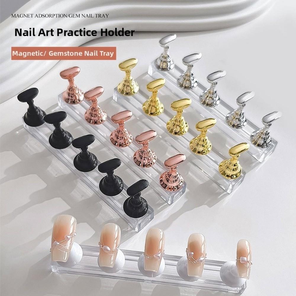 5Pcs Crystal Base Magnetic Nail Art Holder Reusable Nail Art Display Stand Nail Artists
