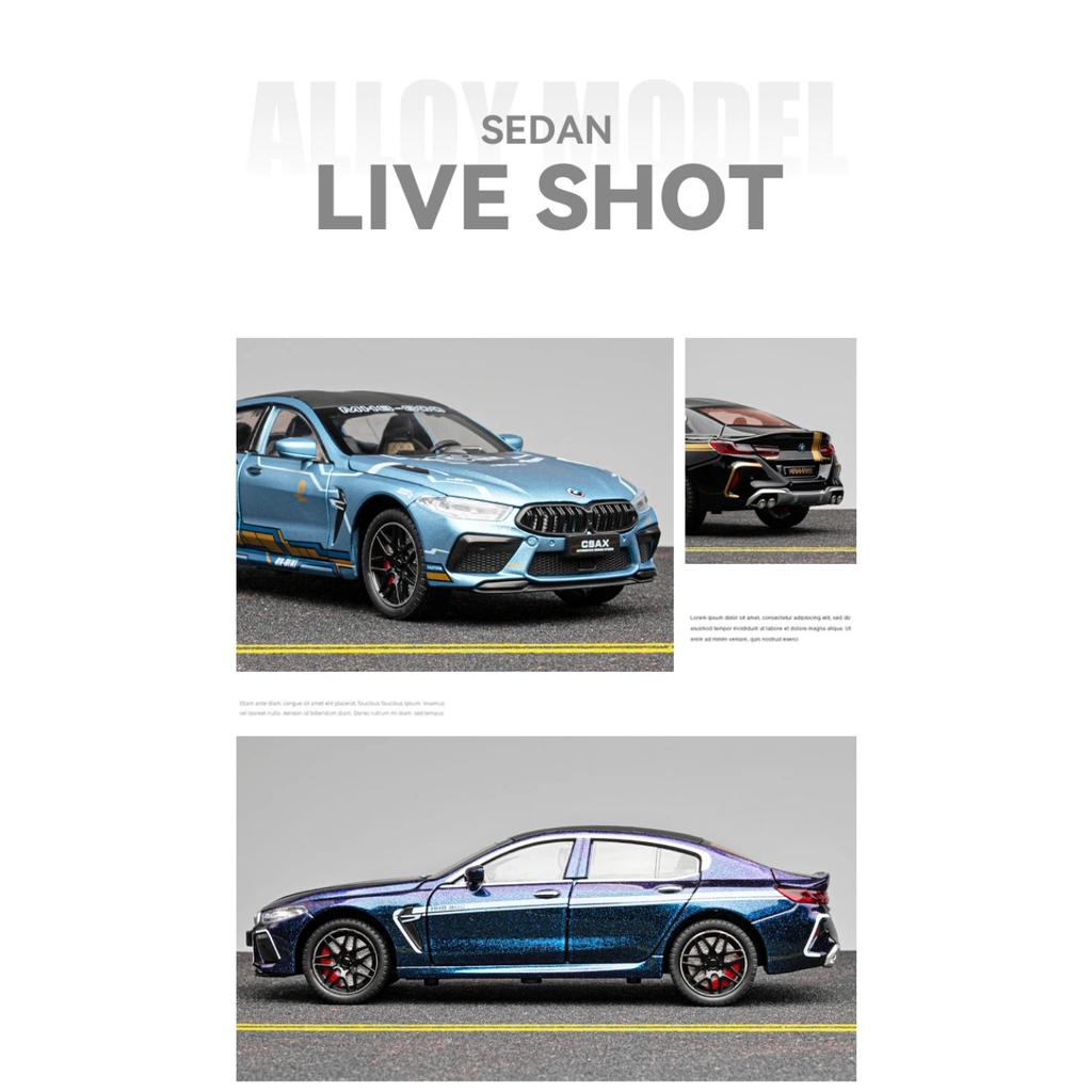 Similation 1/24 Scale BMW M8 Supercar Alloy Car Model , Sound and Light Pull Back Die Cast Children's Toy Collectibles Birthday Gift