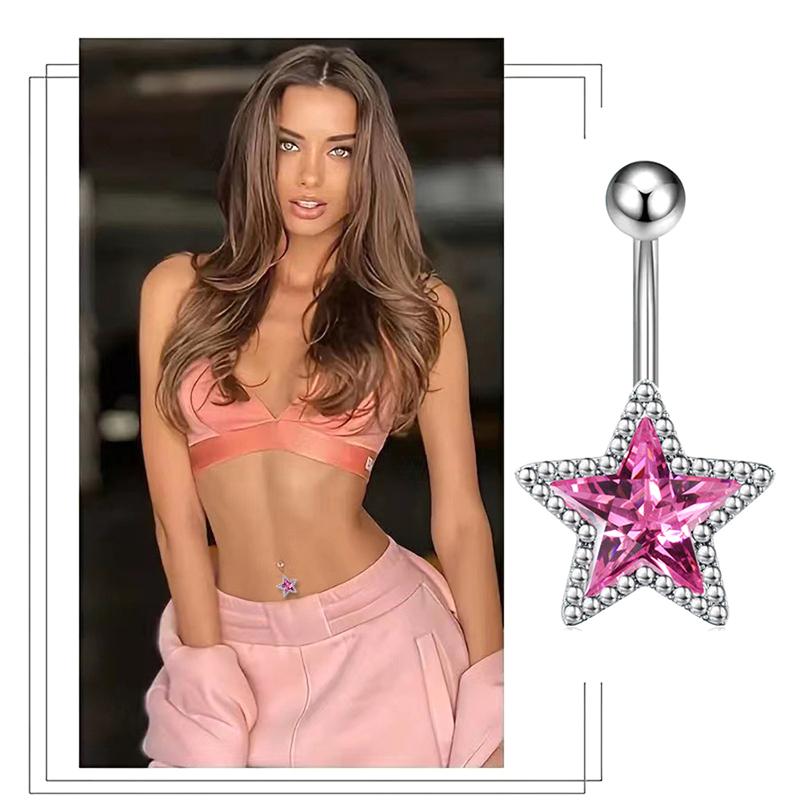 Crystal Pendant Belly Button Ring For Women Star Zircon Navel Ring Jewelry Pentagram Belly Ring Sexy Body Piercing Jewelry