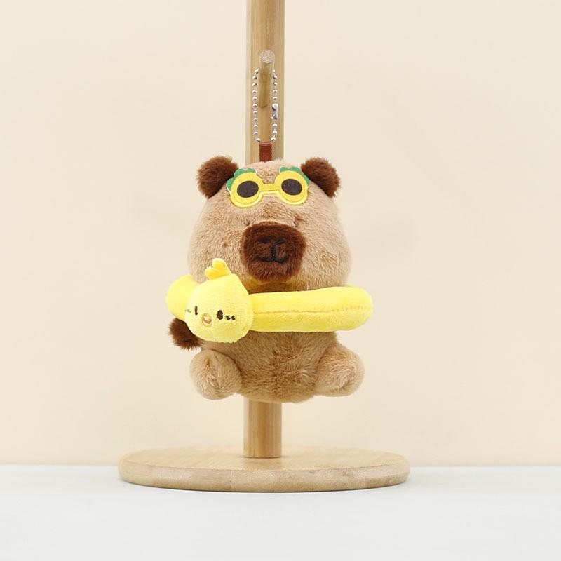Adorable Tropical Capybara Plush Toy Keychain With Cute Skirt And Swim Ring Design