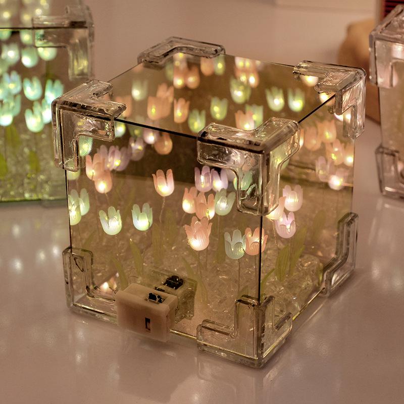 Lampe de Nuit Tulipe Cube Magique DIY Fait Main - Ornement Décoratif pour la Maison & Cadeau de Festival