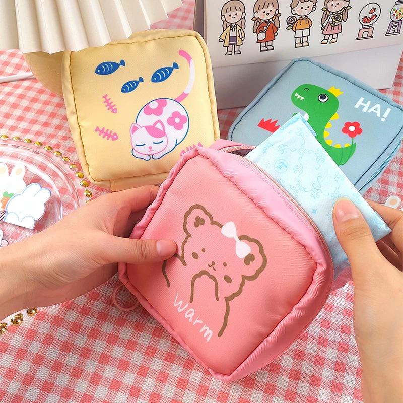 Women Small Cosmetic Cases For Females Travel Waterproof Sanitary Pad Pouch Cute Bear Rabbit Lipstick Coin Purse Storage Bags
