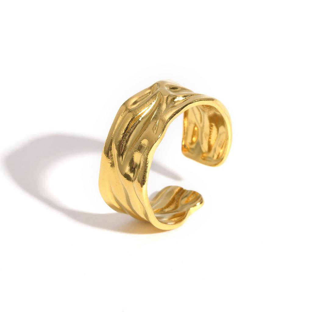 Vintage Irregular Textured Opening Ring for Women,Gold Color Stainless Steel Geometric Wedding Rings,Trendy Jewelry Gift