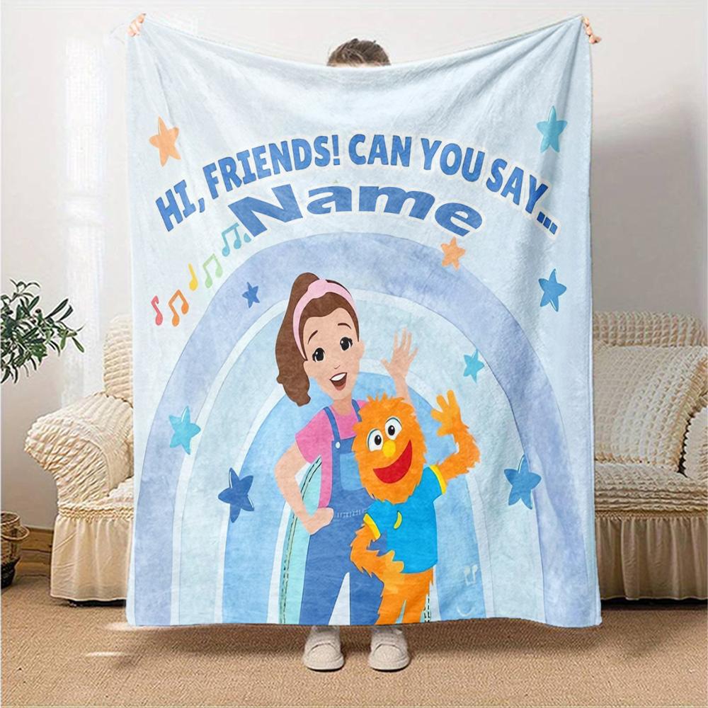 Custom Name Ms. Rachel Theme Printed Blanket - Perfect for Couch, Bed, Travel & Outdoor Use | Machine Washable, Cozy & Durable.