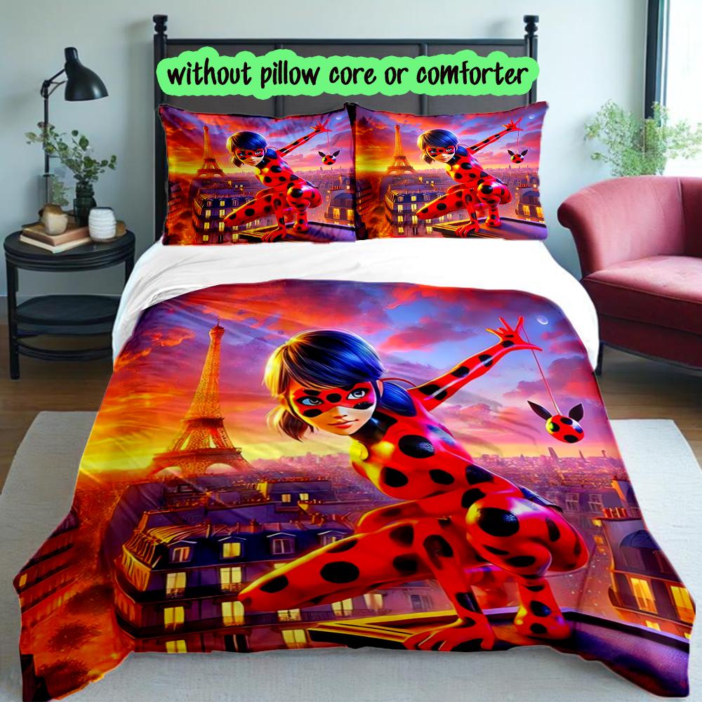 3pcs Ladybug Bedding Set for All Season Use, Cozy Printed Bedclothes Suitable For Bedroom Ideal Birthday Gift for Family