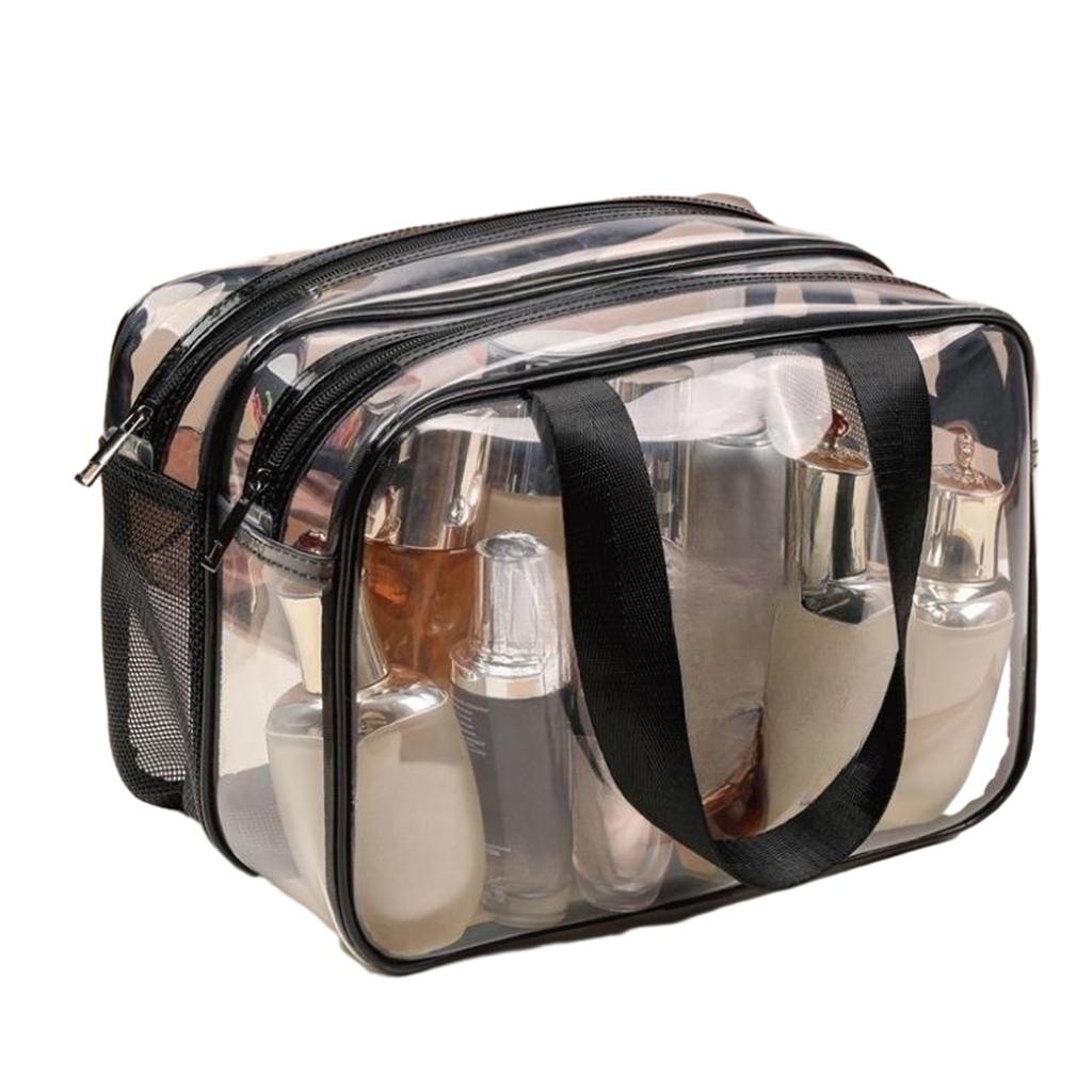 Bolsa de maquillaje transparente simple de doble capa impermeable resistente al desgaste separación seco húmedo bolsa de maquillaje bolsa de almacenamiento para lavado en el baño