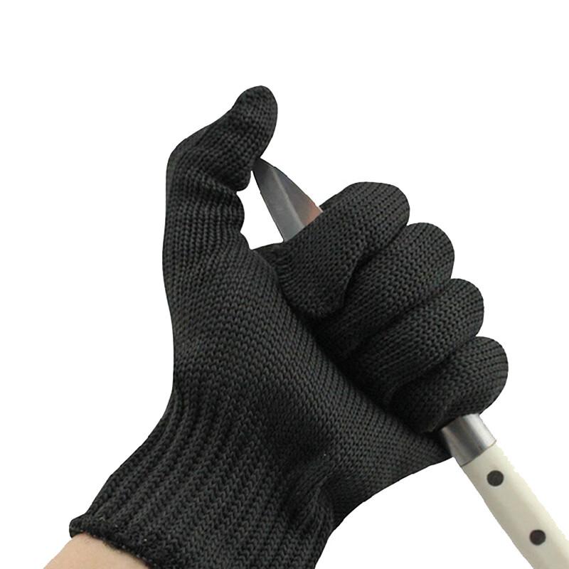 Cut-Resistant Gloves, Level 5 Stainless Steel Wire Anti-Knife Cutting And Abrasion Gloves, 1 Pair, Reinforced Black, One Size Fits All