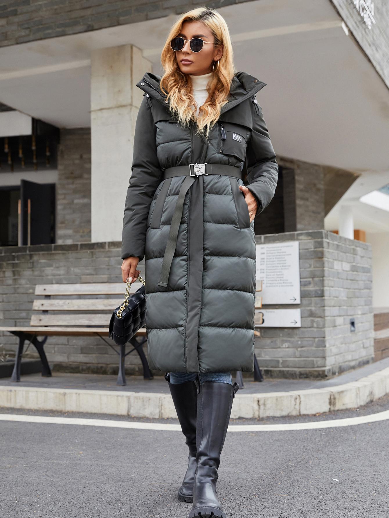 

Cinemore Женская куртка, длинная модная женская зимняя пуховая куртка Grace с карманом на молнии и поясом, парка высокого качества, верхняя одежда 8189 XXL темно-зеленого