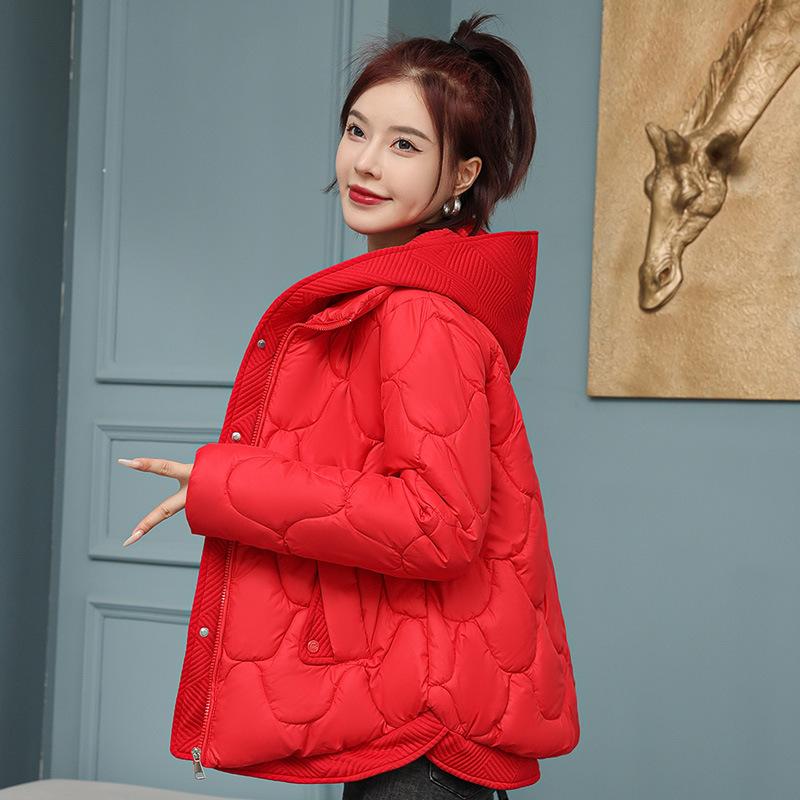 

Новое зимнее теплое и утолщенное пальто с капюшоном, короткое пуховое пальто, женское пальто L красный