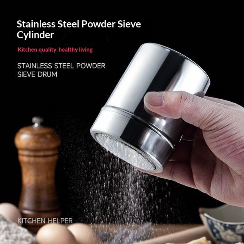 Stainless Steel Cocoa Powder Duster with Lid 1pc Fine Mesh Coffee Shaker for Home Kitchen Bakery Bar