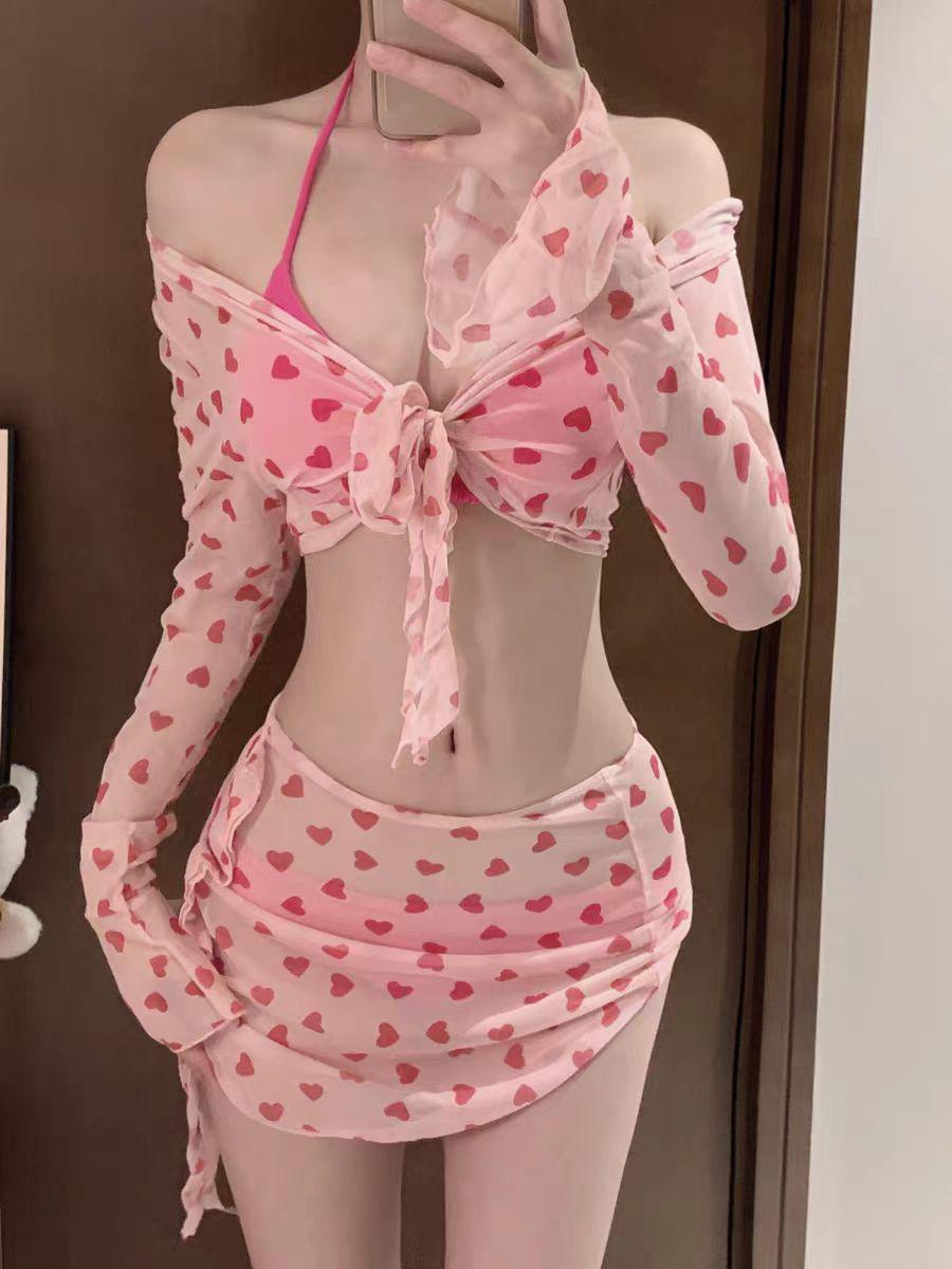 

Женский раздельный купальник из четырех частей 2024 года с юбкой на завязках в стиле Pure Desire L розовый