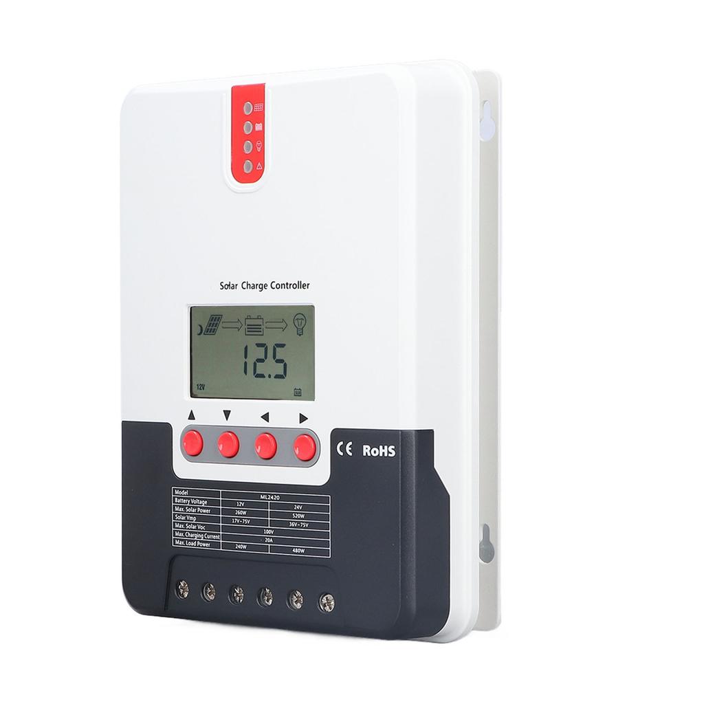 MPPT Solar Charge Controller 12V/24V 20A IP32 Protection Accessories for Power Stations Yachts RVs