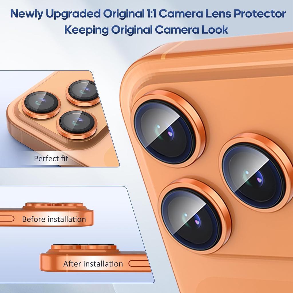 Orangener Kameraschutzabdeckung für iPhone 17 Pro Max 17Pro Gehärtetes Glas Metall Telefonschutz Schutzfolie Zubehör Blau Silber