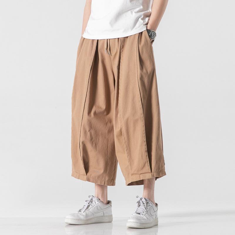 

2022 Men s Retro Cotton-Linen Wide-Leg Cropped Pants: Casual, Plus Size, Summer Fashion 2XL армия зеленый