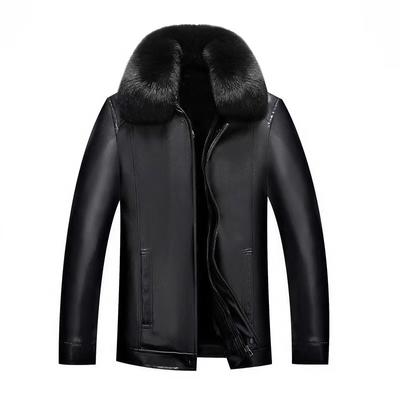 Middle-aged and Elderly Men's New Fur All-in-one Men's Jacket Dad's PU Leather Jacket Plus Velvet and Thickening Winter