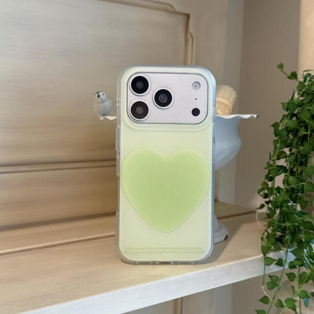 Grüne Herz-Handyhülle im koreanischen Stil, stoßfest, für iPhone 17 Pro Max & 16