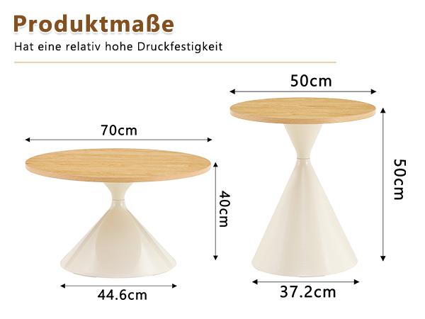 Hourglass Series 2-Piece Coffee Tables with Conical Shape, Melamine Tabletop in Wood Look + Cream Metal Base, Stackable, Living Room, Bedroom & Office