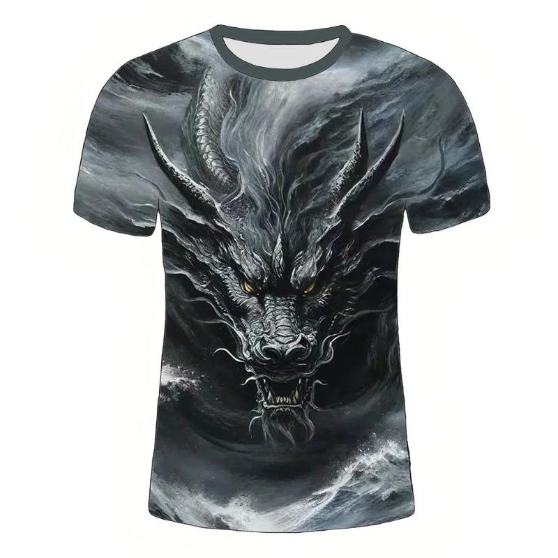 2024 Summer Fashion O-Collar 3d Printed Dragon Pattern Digital Printed T-Shirt Casual Personality Street Plus Size Loose Top