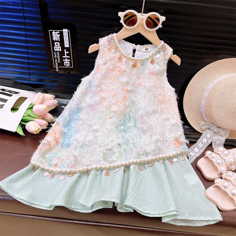 Bohemian Sleeveless Maxi Dress With Shell Pendant Elegant Embroidered Fairy Dress For Summer Vacation Lightweight Luxury 80cm
