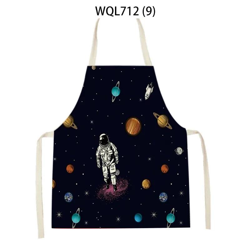 Rocket Planet Print Kitchen Apron for Women Creative Universe Style Baking Accessories Cooking Apron Household Cleaning Pinafore