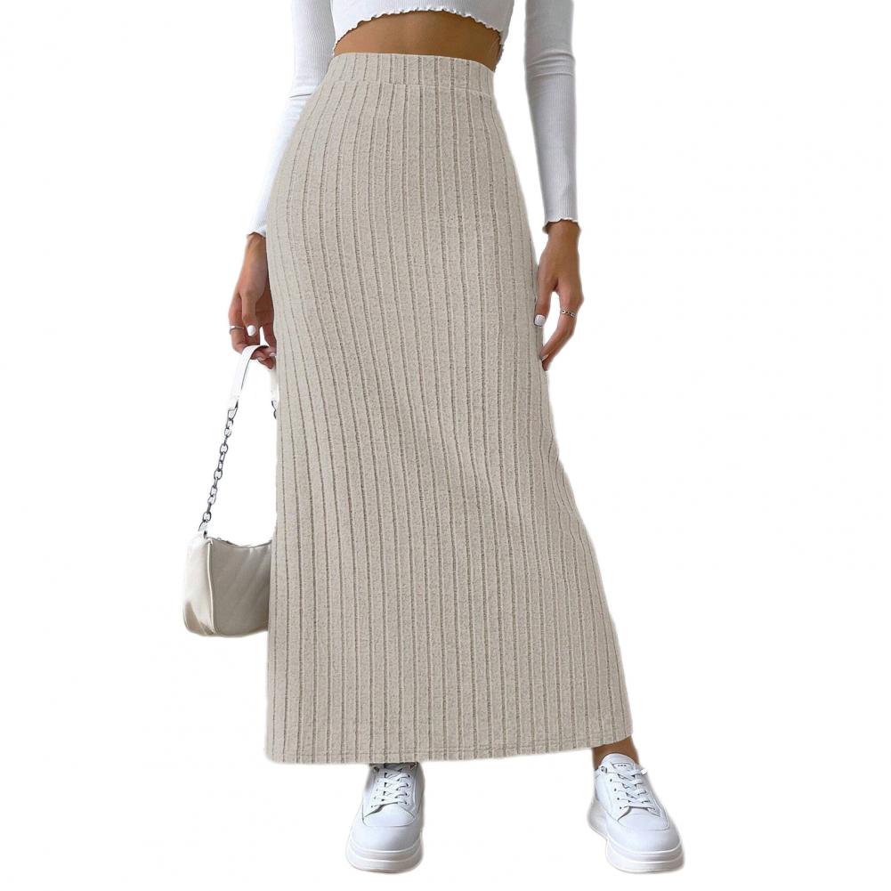 Slim Fit Women Skirt Elegant Womens High Waisted Maxi Skirt with Side Slit Ribbed Knitting Design One Tone Slim Fit Long for A
