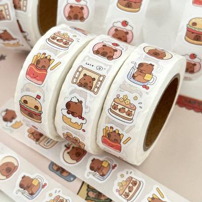 500 Stück Capybara Aufkleberrolle - Wasserdichtes PVC, Selbstklebende Aufkleber mit Niedlichen Tier- und Lebensmittelmotiven für DIY-Projekte