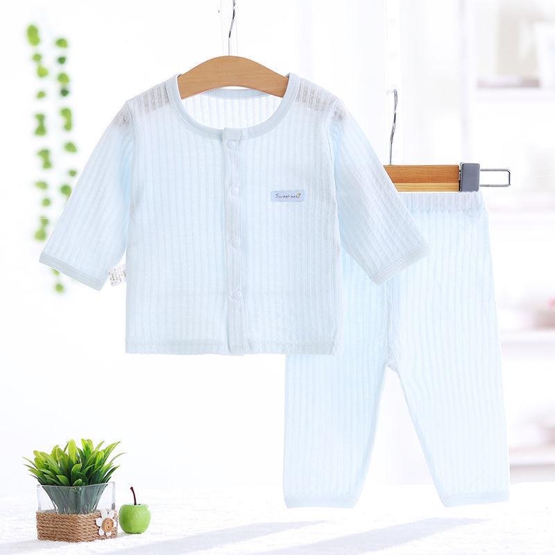 Lightweight Summer Baby Air Conditioning Outfit For Boys And Girls Long Sleeve Cotton Pajama Set