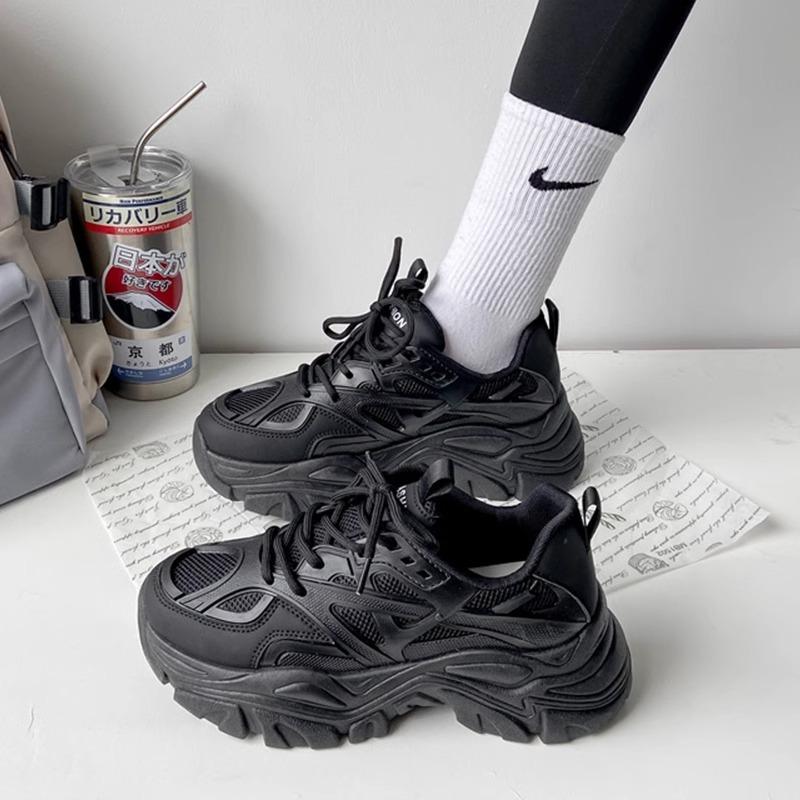 New Women New Fashion Platform Sport Shoes Women Summer Black Casual Chunky Sneakers Women Mesh Leather Platform Shoes