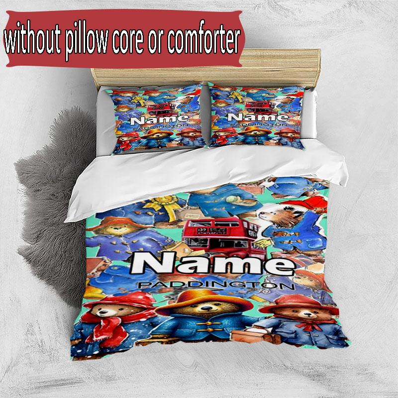 3pcs Duvet Cover Set (1*Duvet Cover + 2*Pillowcase, Without Core), Custom Name Paddington Bear Pattern Bedding Set, Home Bedroom Decor Gift