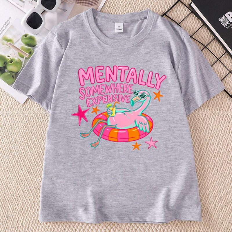 Unisextally Somewhere Expensive T Shirt Funny Flamingo Summer Vacation TShirt Beach Graphic T Shirts Cotton Short Sleeve Tees