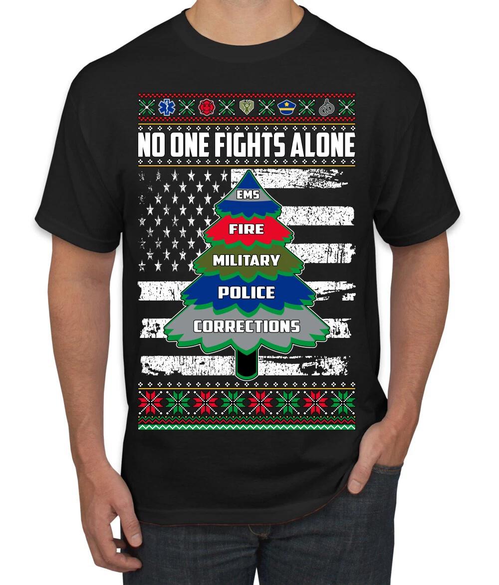 No One Fights Alone Holiday First Responder Police Fire Emt Men T- Shirt 2XL