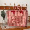Portable Home Storage Basket Foldable Red Grid Organizers Basket with Handle for Snack Clothes Toys Storage Basket Ins Handbag