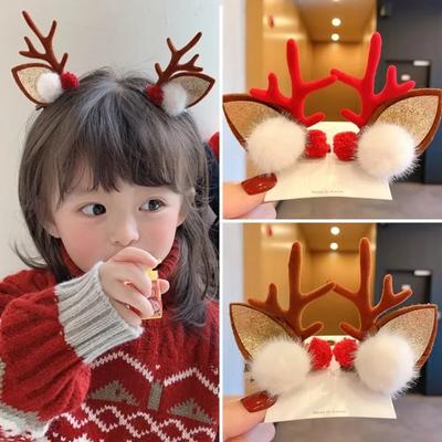 2pcs Christmas Hair Pin Cute Antler Deer Ear Hair Clips Santa Claus Snowman Barrettes for Girls Kids Headwear Hair Accessories
