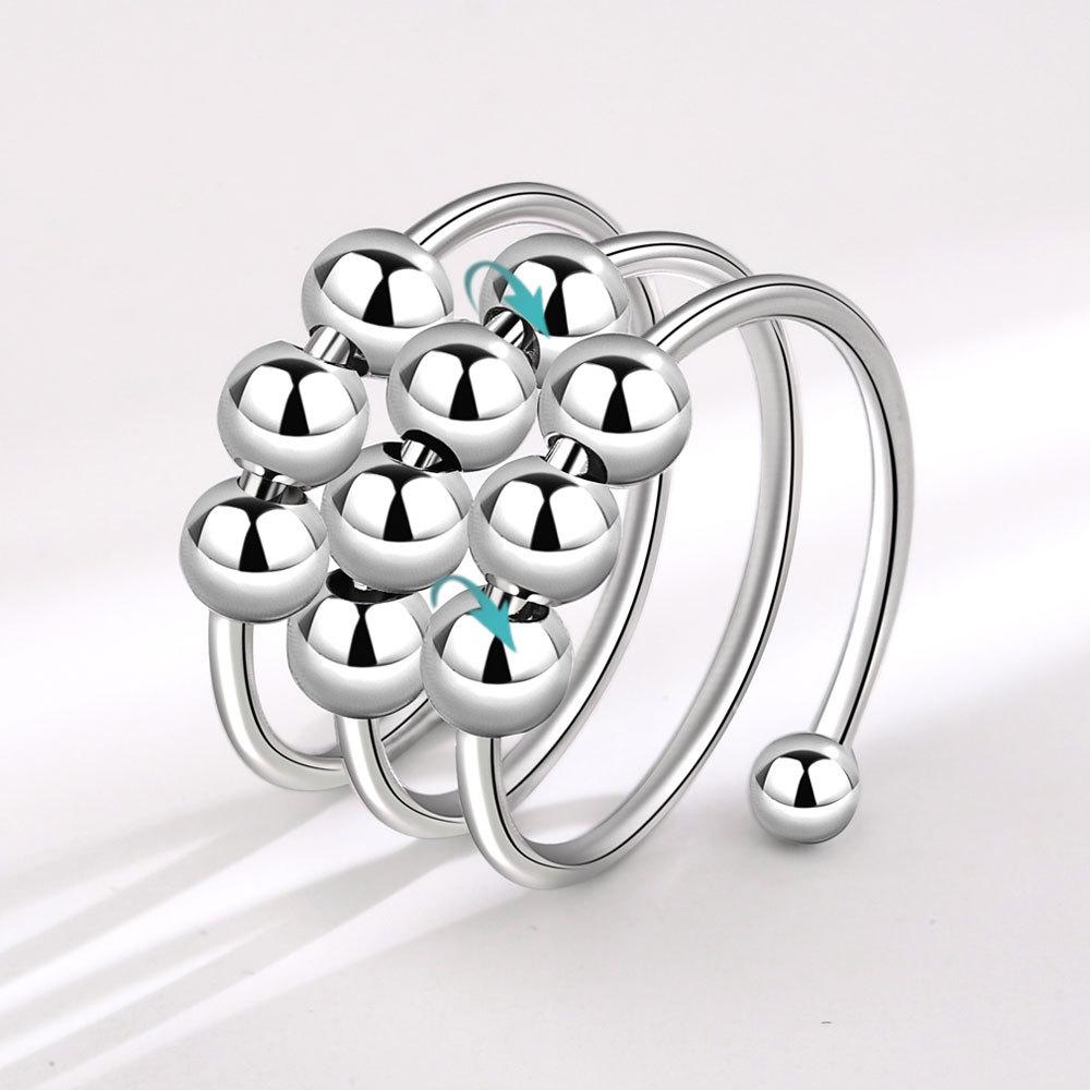 Creative Rotatable Double Layer Bead Open Ring Anxiety Relief Stress Reducing Spinner Jewelry Fashion Adjustable Finger Band