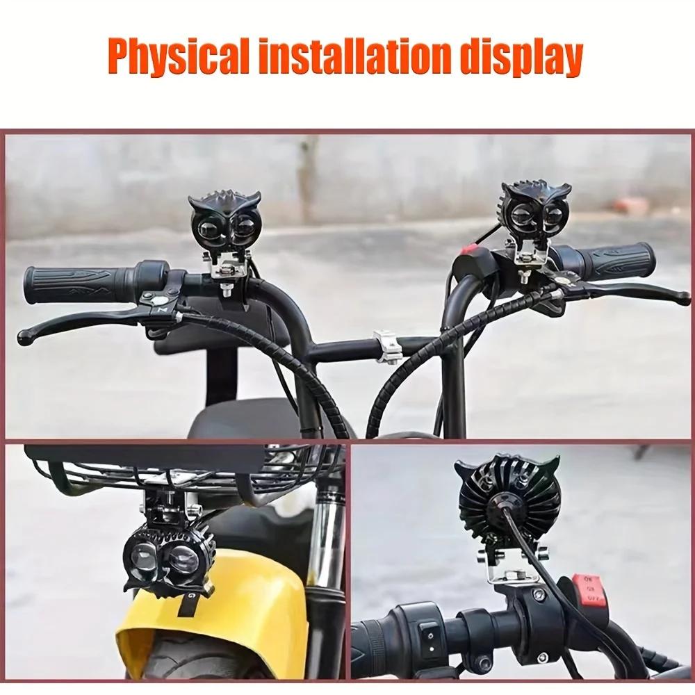 Dual Color Motorcycle Headlight Owl Design 4 Modes Auxiliary Spotlights Motorbike Scooter Fog Lamp Running Lights