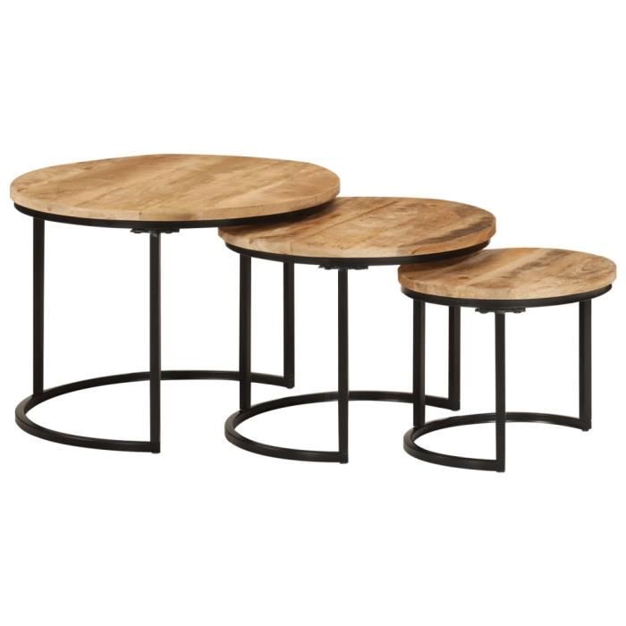 VidaXL Tables gigognes 3 pcs bois de manguier massif brut 353901