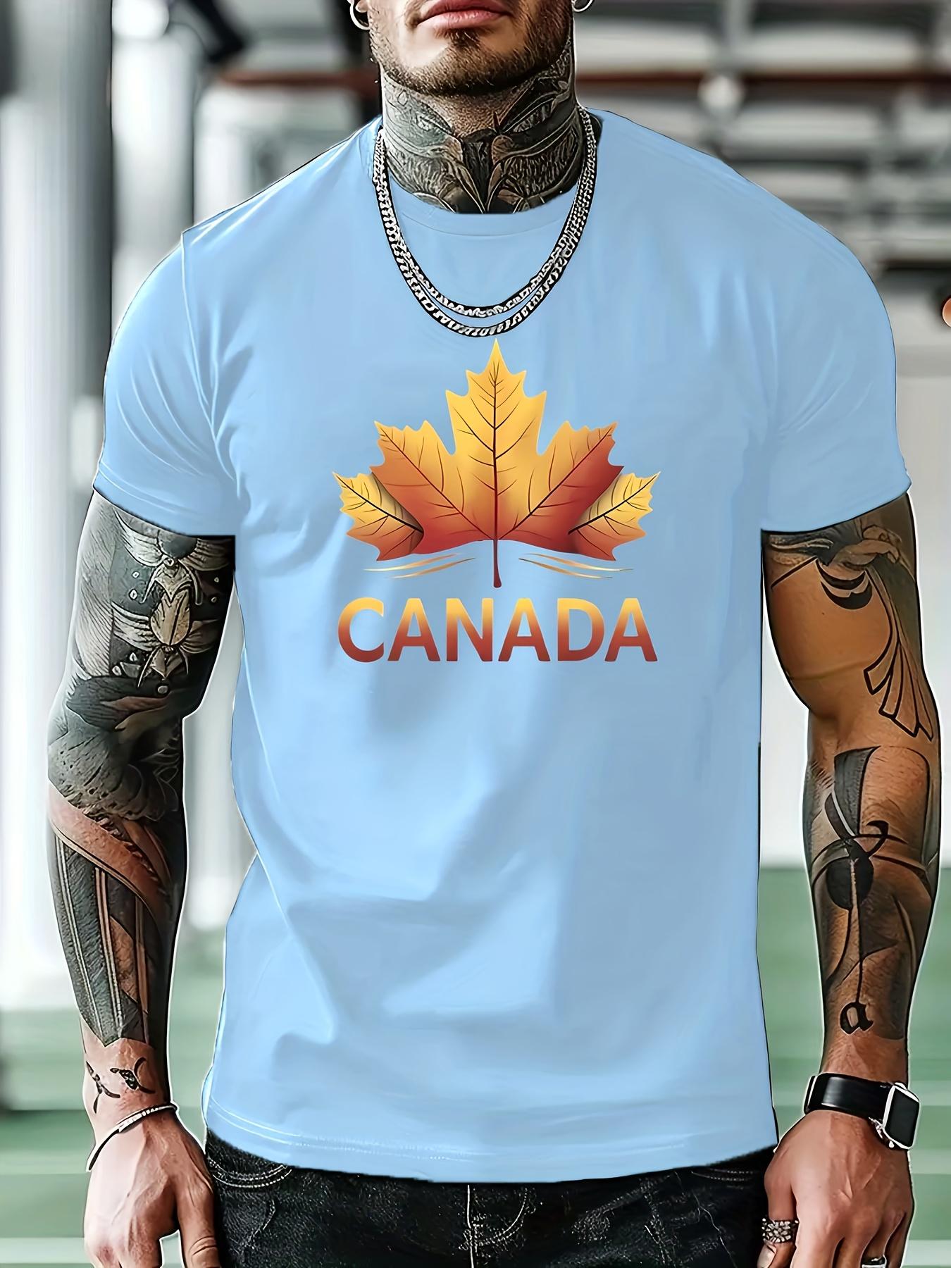 Light Blue Canada Maple Leaf Graphic T-shirt - Casual Crew Neck M
