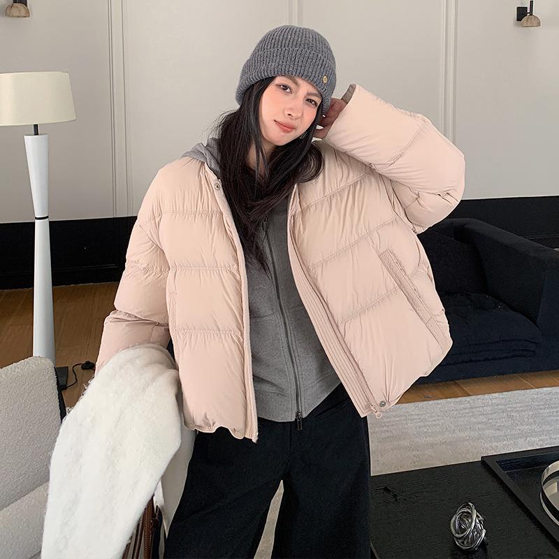 Winter new duck down round neck down jacket thickened short bread jacket simple women's small coat