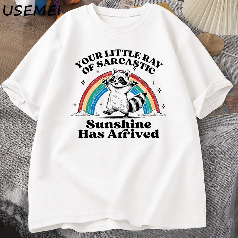 

Funny Sassy Sarcastic Raccoon Printed Tshirt Your Little Ray T-shirt Casual Summer Loose T Shirts Cotton Tops L белый