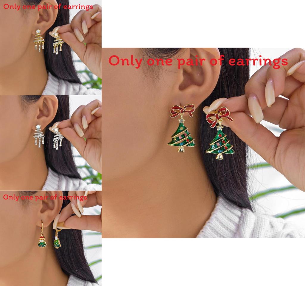 Christmas Tree And Star Drop Dangle Earrings With Ceramic Ear Pins For Womens Holiday Jewelry