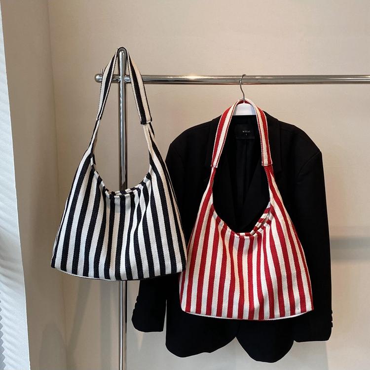 Striped Handbag Shoulder Large Capacity Casual Bag New Women's Bag Tote Bucket Bag Large Capacity Canvas Tote Bag