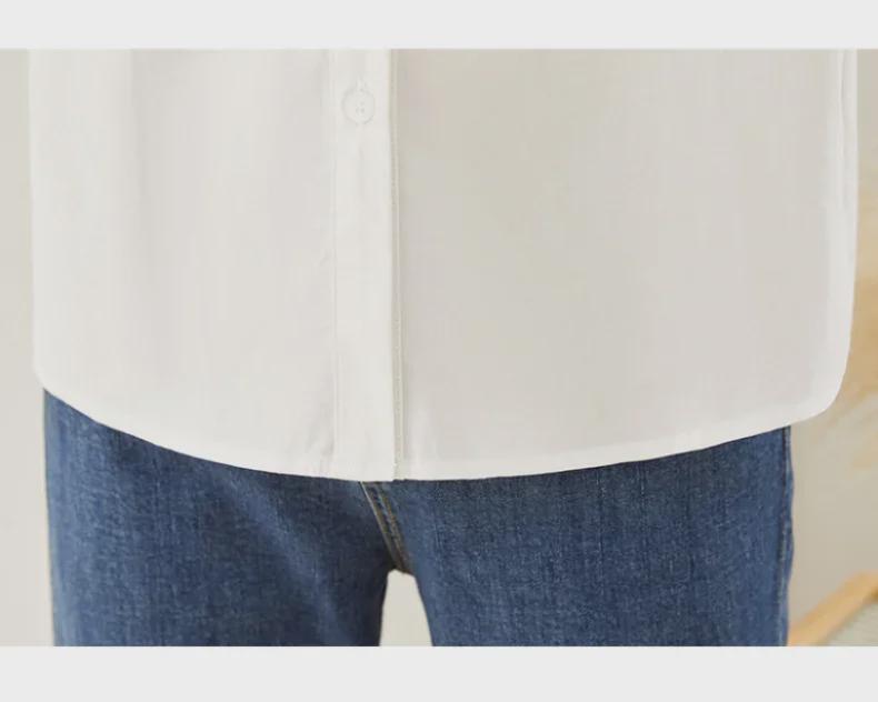 Dámská bílá bavlněná košile s dlouhým rukávem a panenkovským límečkem - Nový jarní design pro elegantní vzhled na cestu do práce