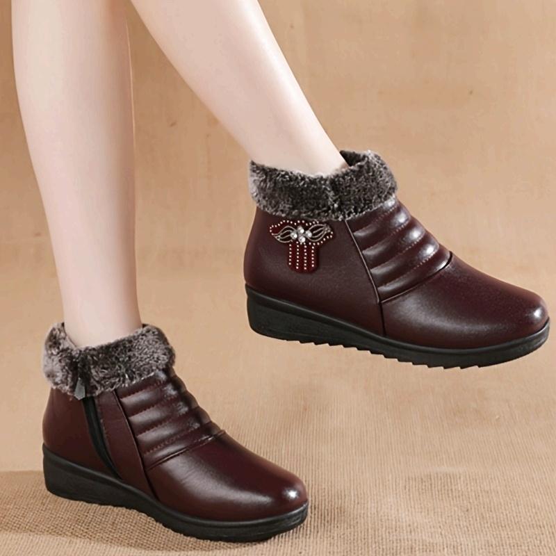 

Women s Winter Warm Faux Cover Ankle Boots with Plush Faux Fur Trim, Non-Slip Soft Sole, Side Zipper Closure Faux Fur Lined Boots 41 красный