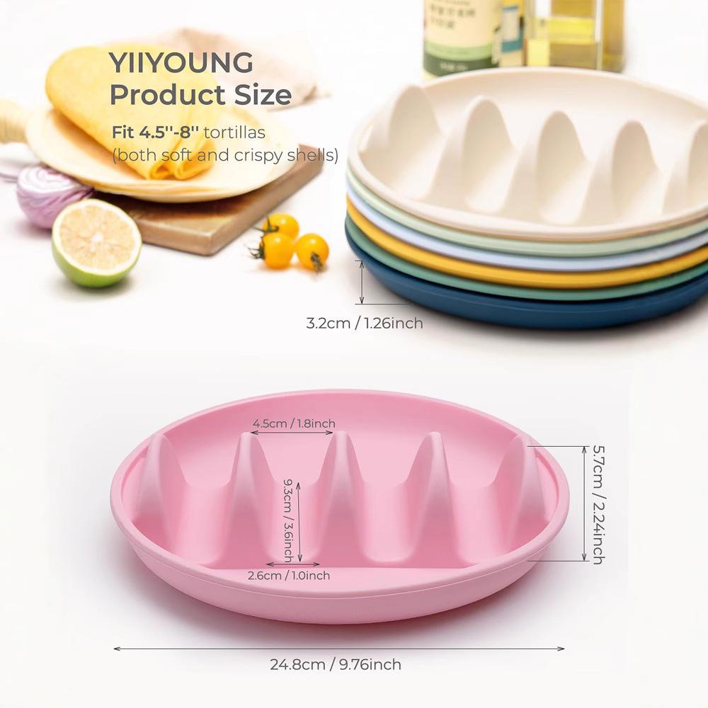 Silicone Taco Serving Tray Set of 2 Multi-Slot Non-Slip Holder for Soft Hard Tacos Dishwasher Safe Kitchen BBQ Versatile Plates