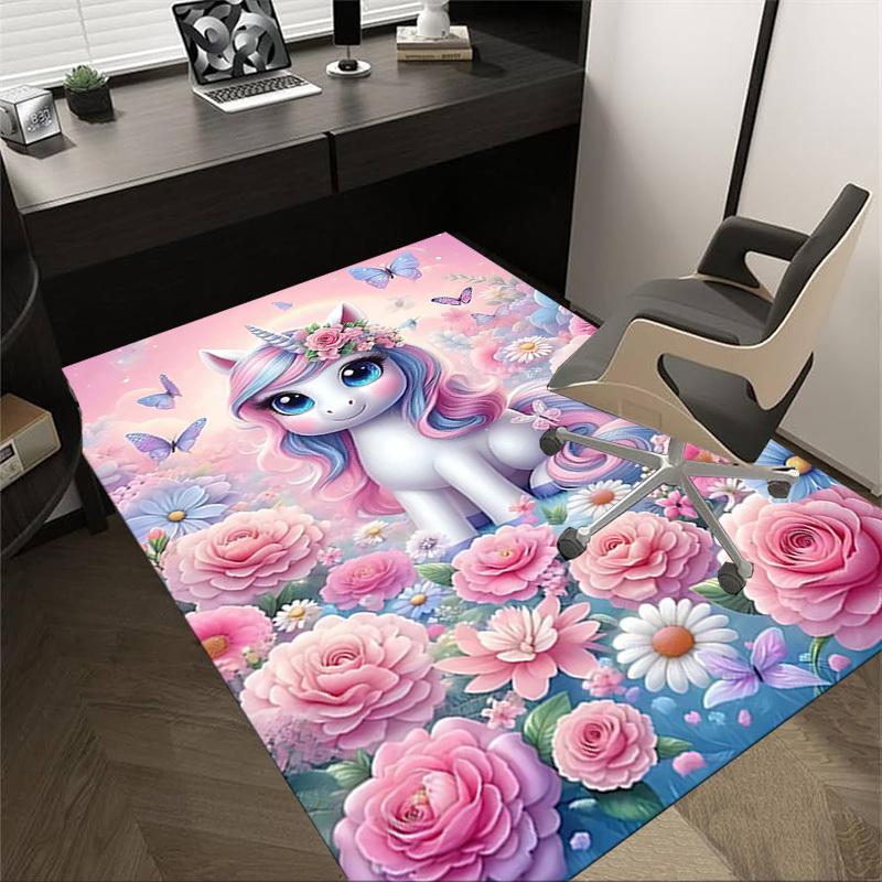 

1PC Unicorn Flowers Non-Slip Floor Carpet Compatible for Office&Living Room&Bedroom&Dining room - Flat-Weave Machine-W274 60cm by 90cm