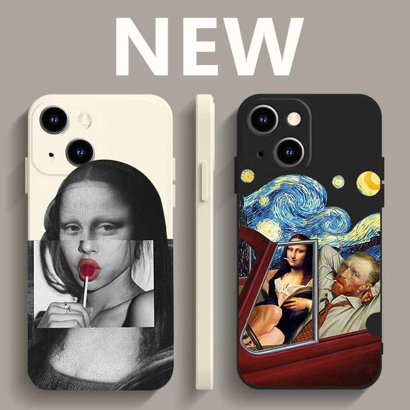 Vinatge Aesthetic Art David Mona Lisa Phone Case For iPhone 14 15 Pro MAX 11 13 12 XS SE20 XR 7 8Plus Liquid Silicone Cover Capa