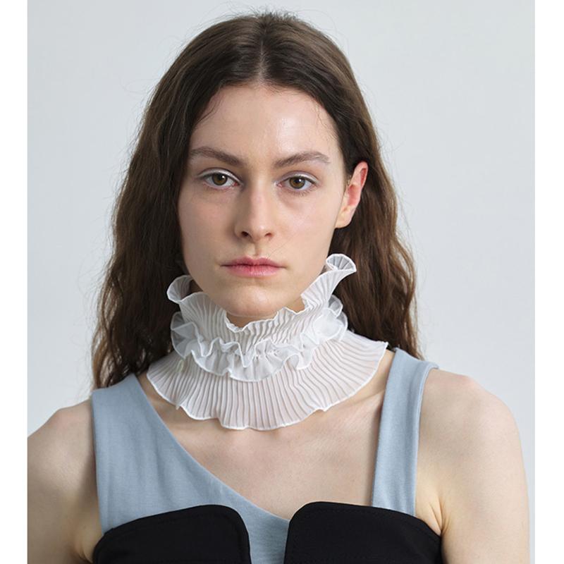 Elegant Breathable Pleated Decorative Collar Autumn Winter Cape Scarf Ruffled Shawl High Collar Fake Collar
