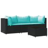 VidaXL Garden Lounge Set 4 Pcs with Cushions Black Wicker 319799