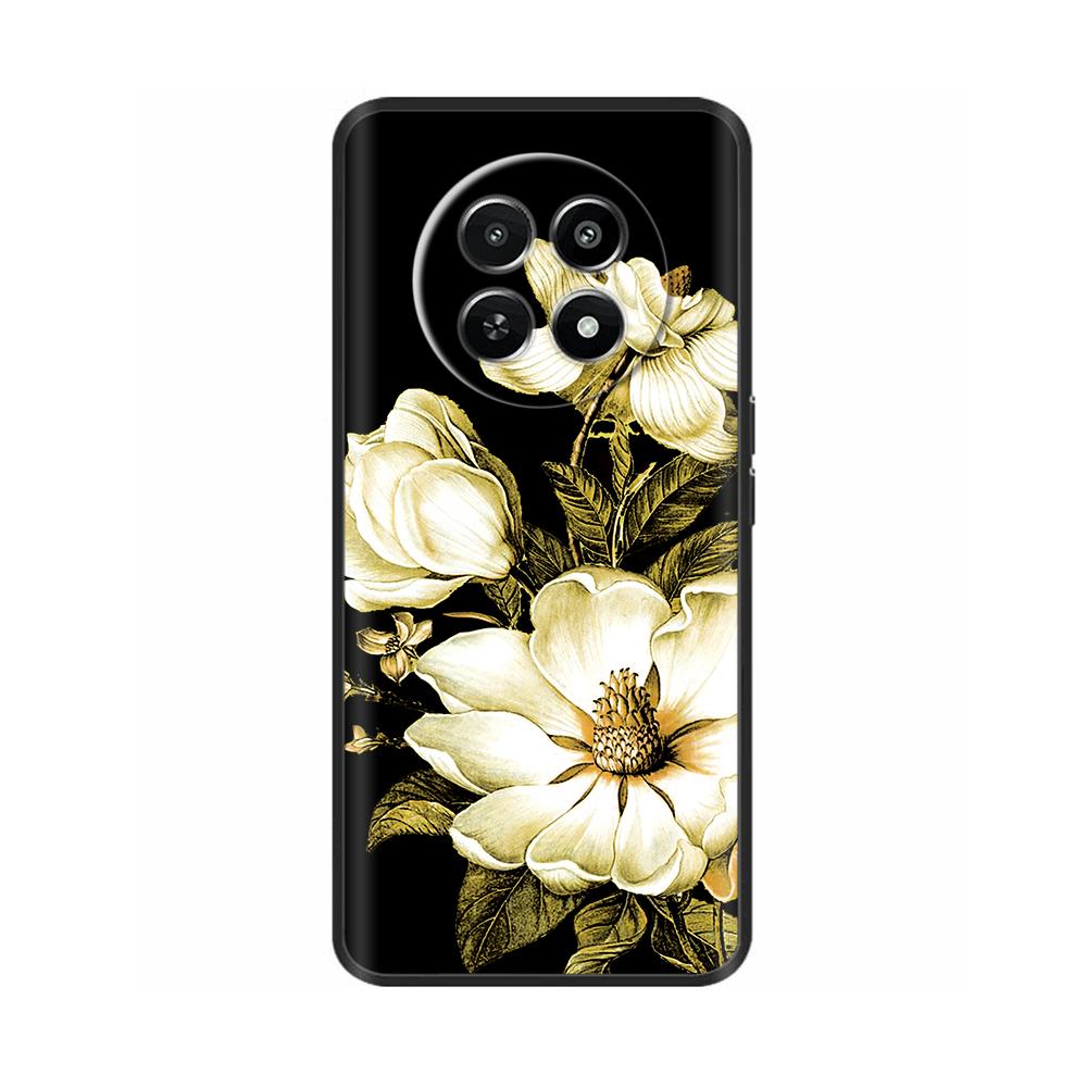Für Realme 12 5G 12X Handyhülle Cover Blumen Aufdruck Weiches Schwarzes TPU Fundas Für Realme12 12 X Bumper Schale Para Coque Etui Capas
